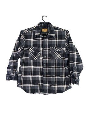 Mens Outdoor Life Black & White Plaid Flannel Button-Up Shirt 100% Cotton XL